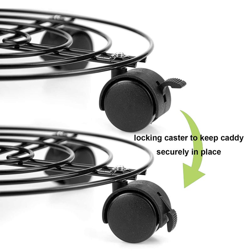 Tosnail 3 Pack 10.5"" Round Metal Plant Caddy Plant Dolly Plant Stand Plant Holder with Caster Wheels - Black - Image 4
